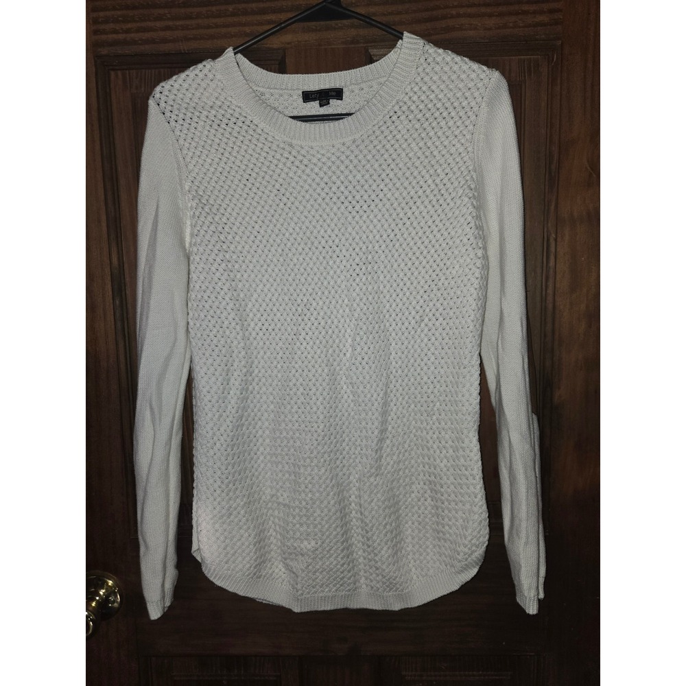 Lety & Me Womens White Textured Diamond Knit Sweater Elbow Patches Size M